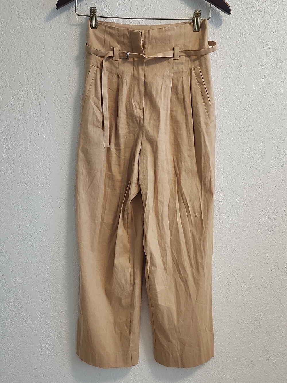 Derek Lam Tan High-Waist Pleated Chinos with Self Belt